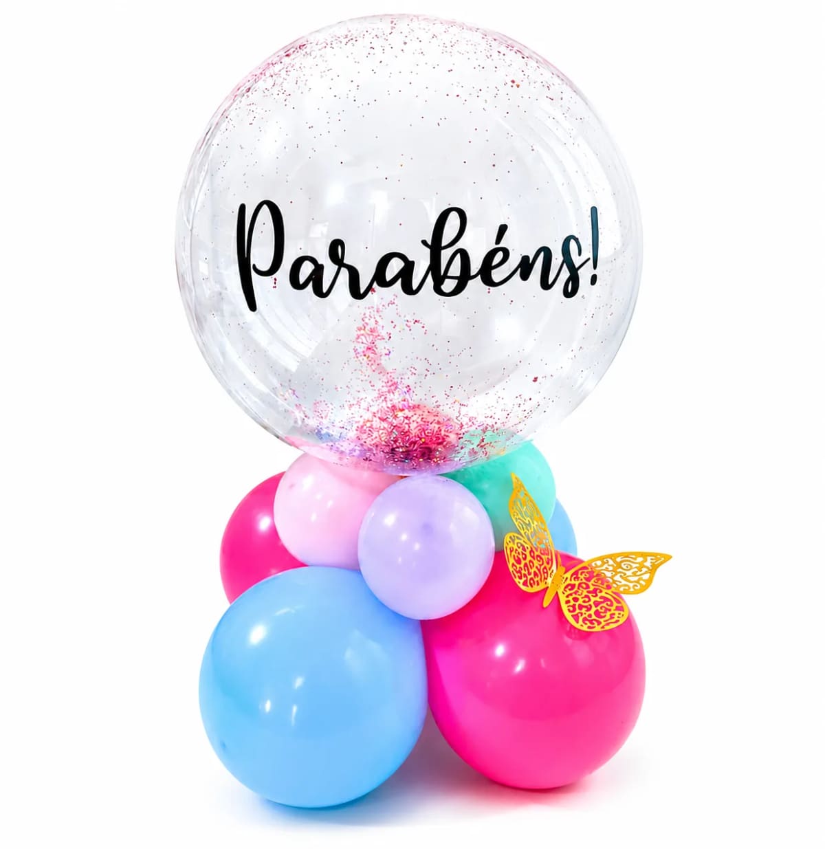 arranjo de mesa com balão bubble