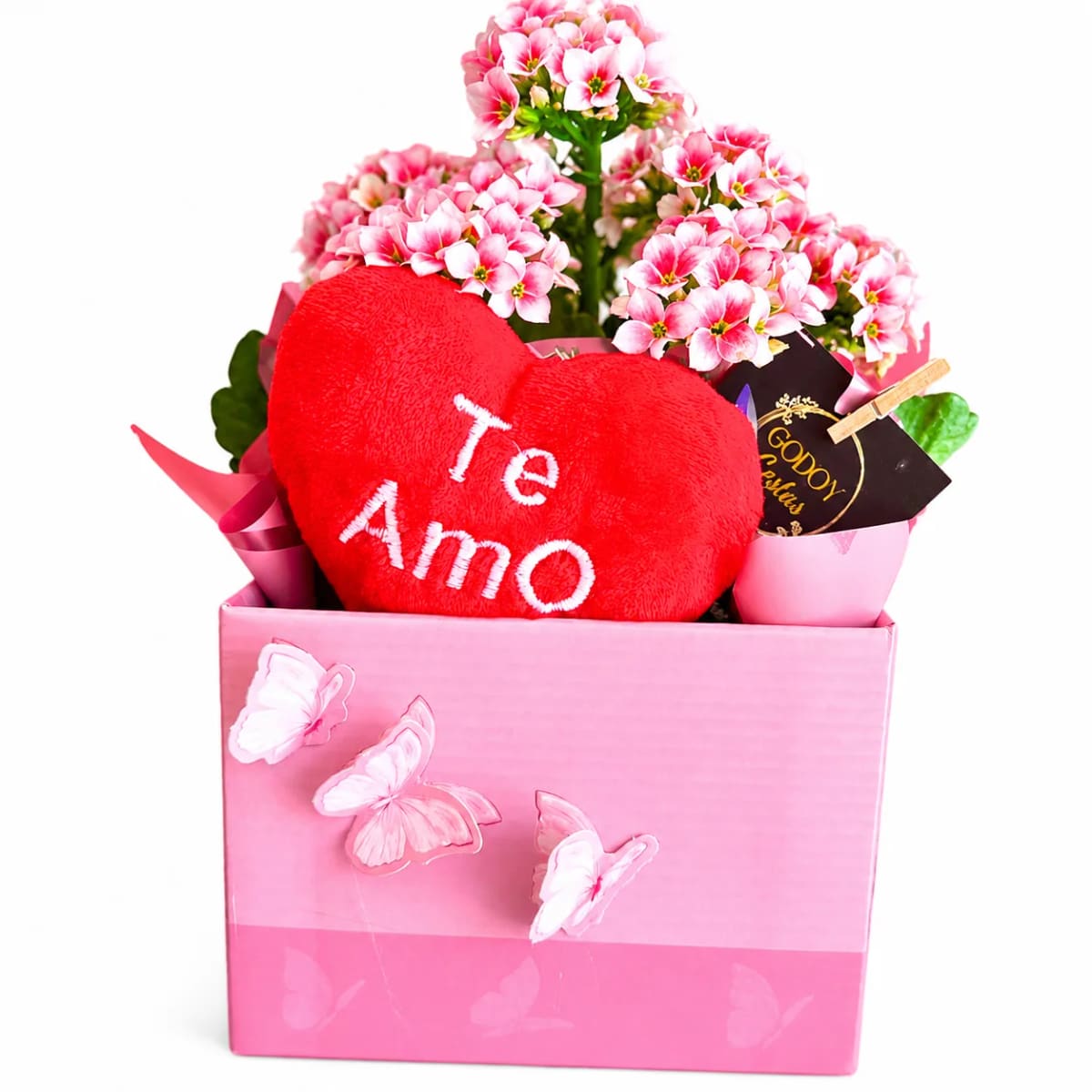 Box com Flor e Coração de Pelúcia