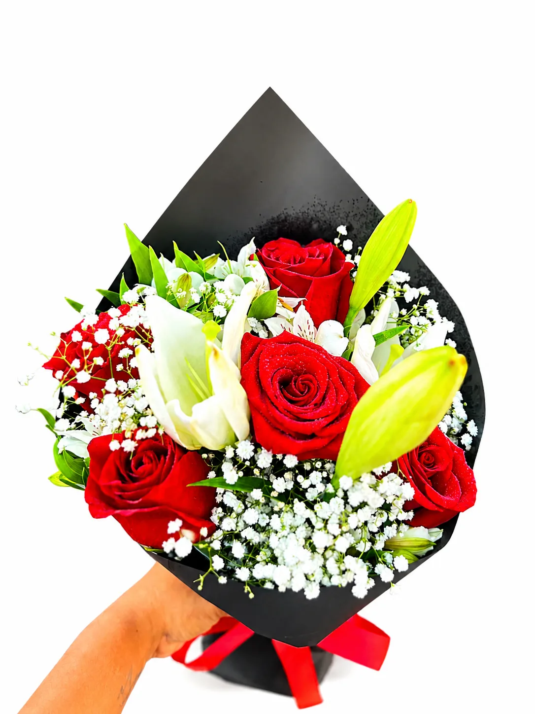 Buquê de Rosas Vermelhas e Lírios