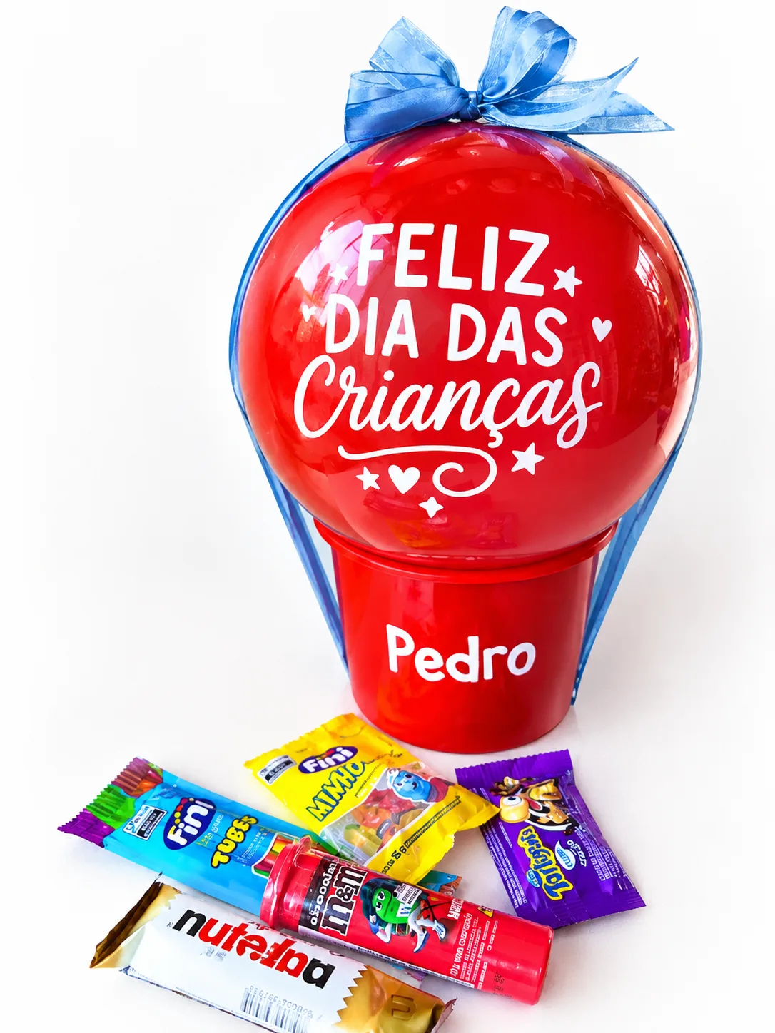 Cesta Infantil Colorida com Balão Personalizado – Dia das Crianças