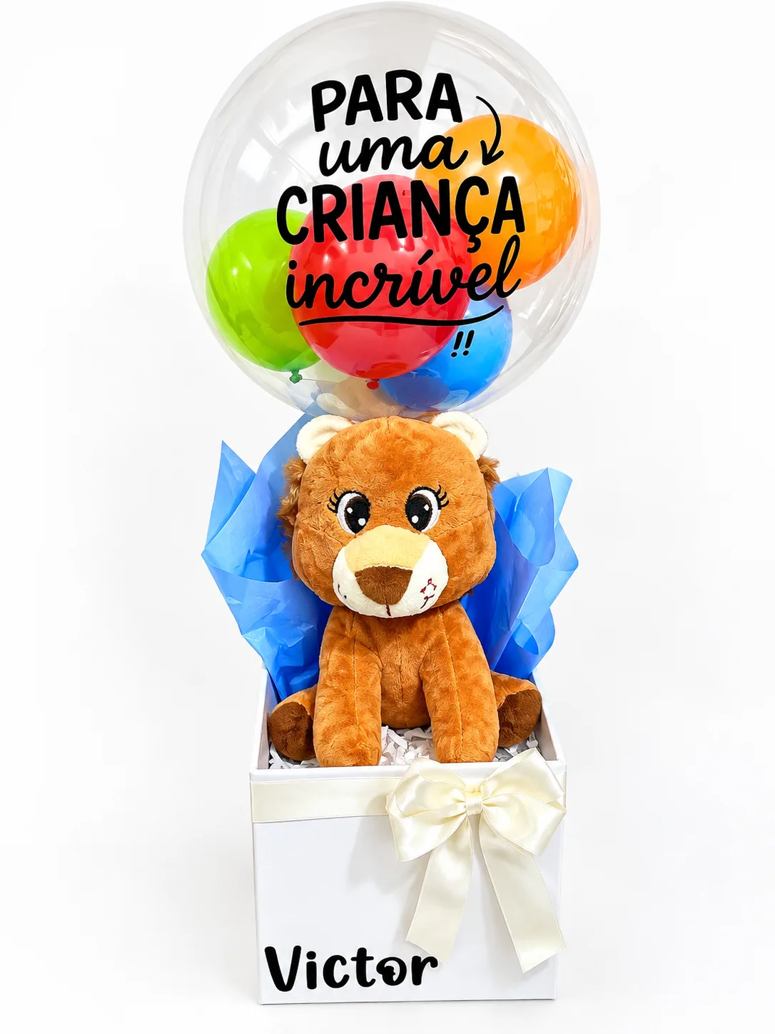 Cesta Especial Dia das Crianças – Leãozinho com Balão Personalizado