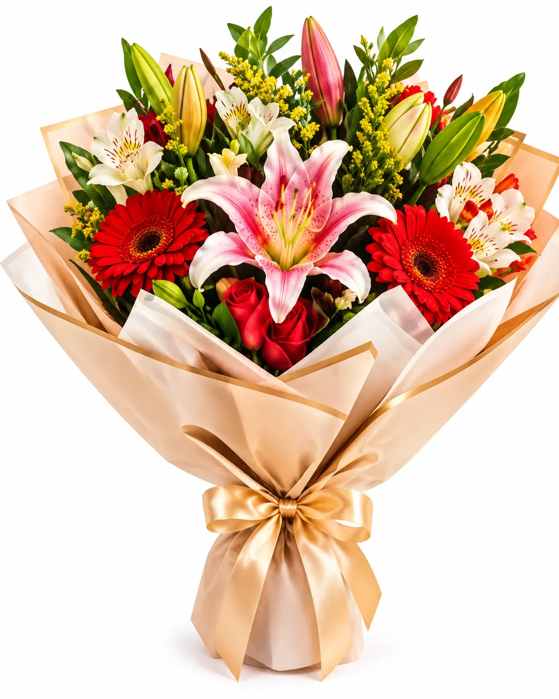 Buquê Encanto Imperial – Mix de Flores Gérberas e Lírios