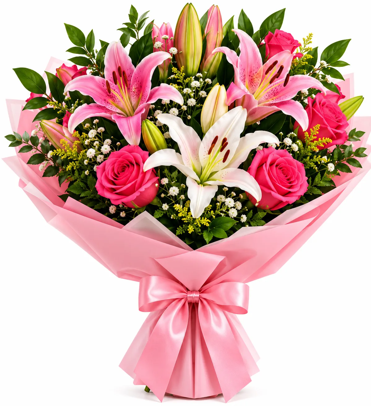 Buquê Romance Encantado – Rosas e Lírios Rosa