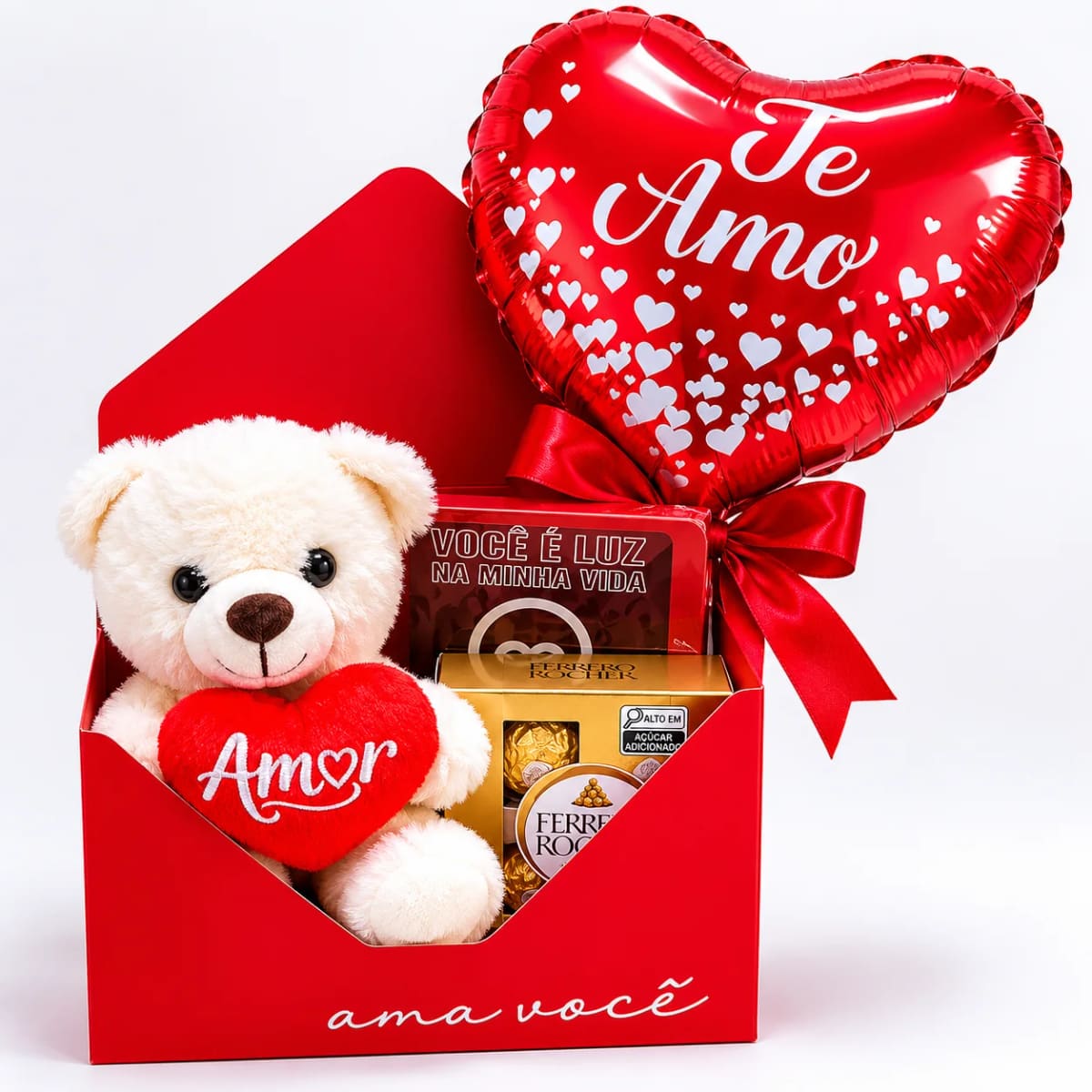 Box Ferrero Rocher com Ursinho e Balão Te Amo