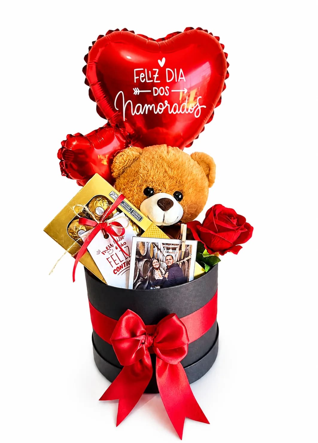 Cesta box Amor Perfeito c/ Ferrero Rocher e Pelúcia