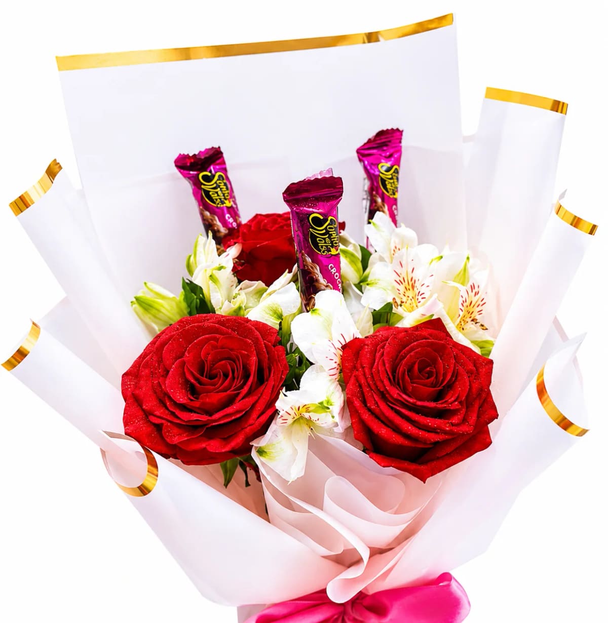 Buquê amor c/ sonho de valsa - 3 rosas vermelhas