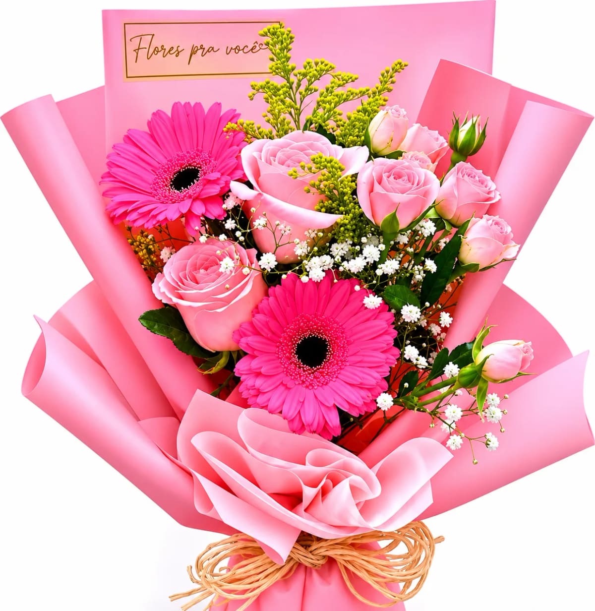 Buquê Encanto Rosa c/ Gérberas